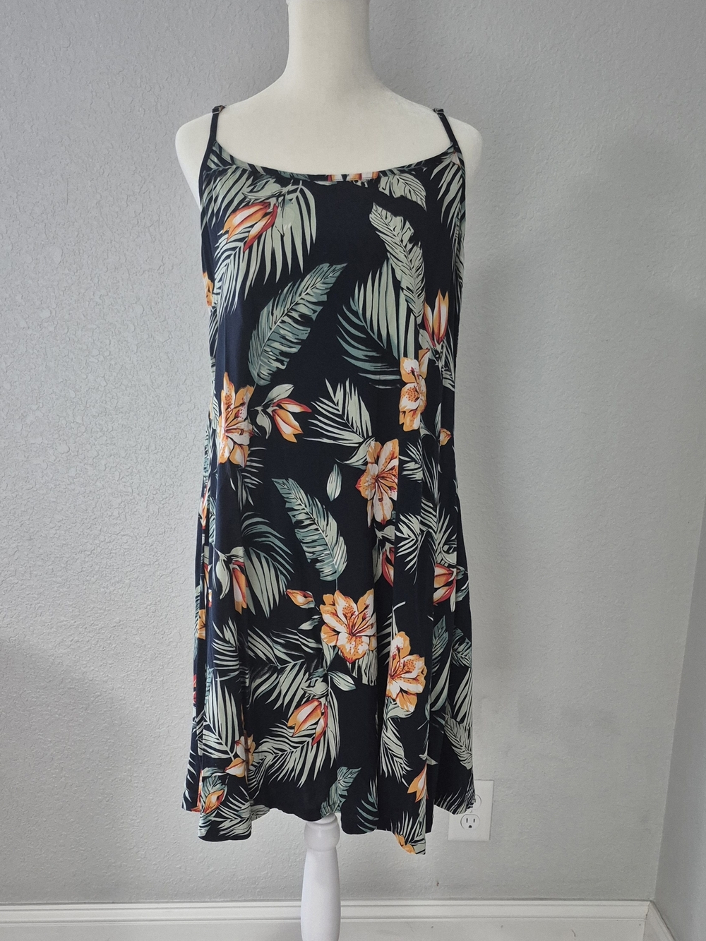 Floral Spaghetti Strap Midi Dress - Black with Orange Floral